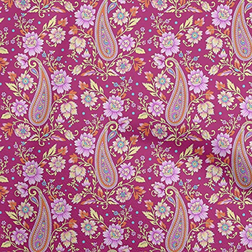 oneOone Viscose Chiffon Fuschia Pink Fabric Paisleys Dress Material Fabric Print Fabric By The Yard 42 Inch Wide