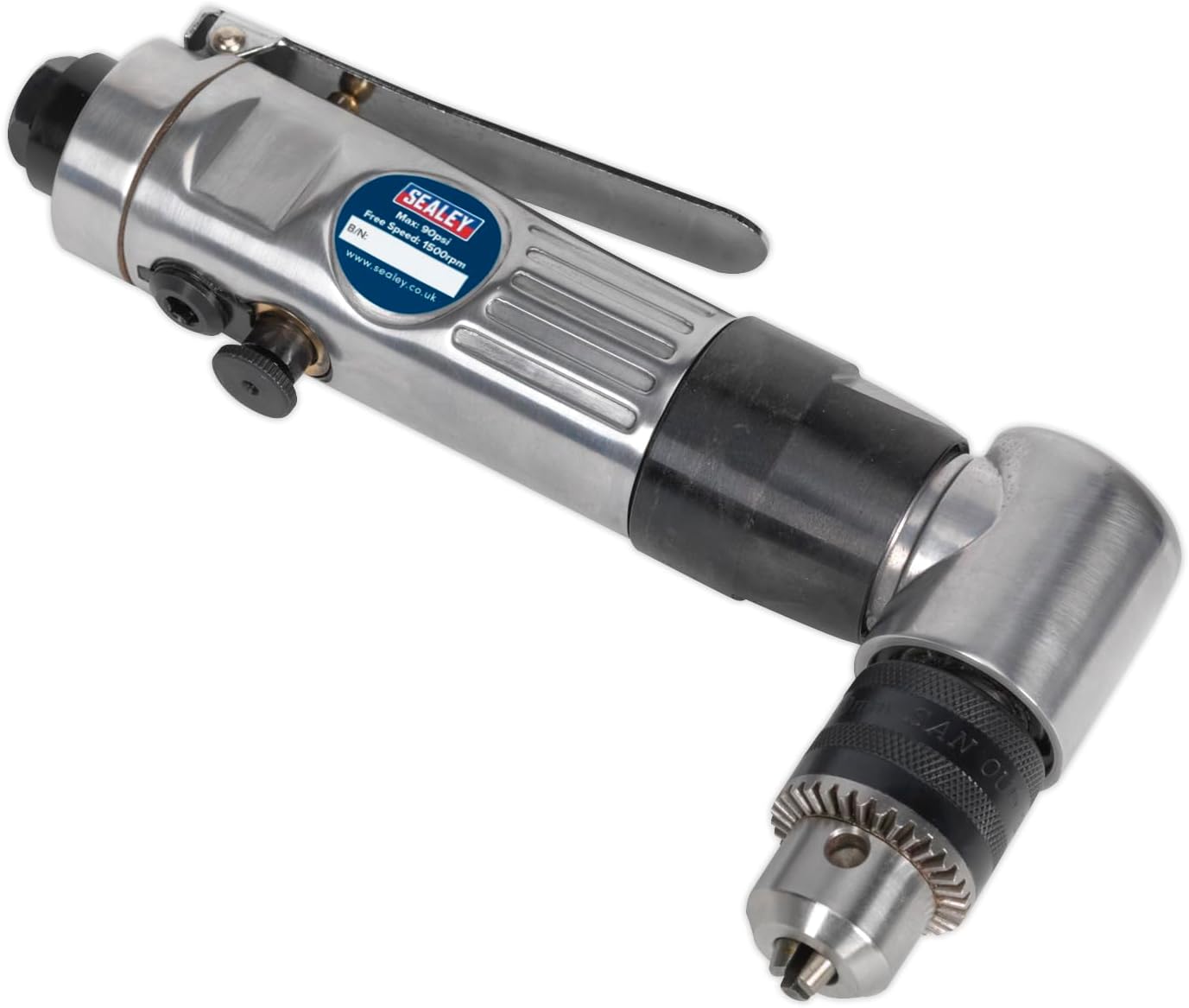 Sealey SA26 Reversible Air Angle Drill, 10mm Ø, 52mm x 230mm x 113mm, Silver