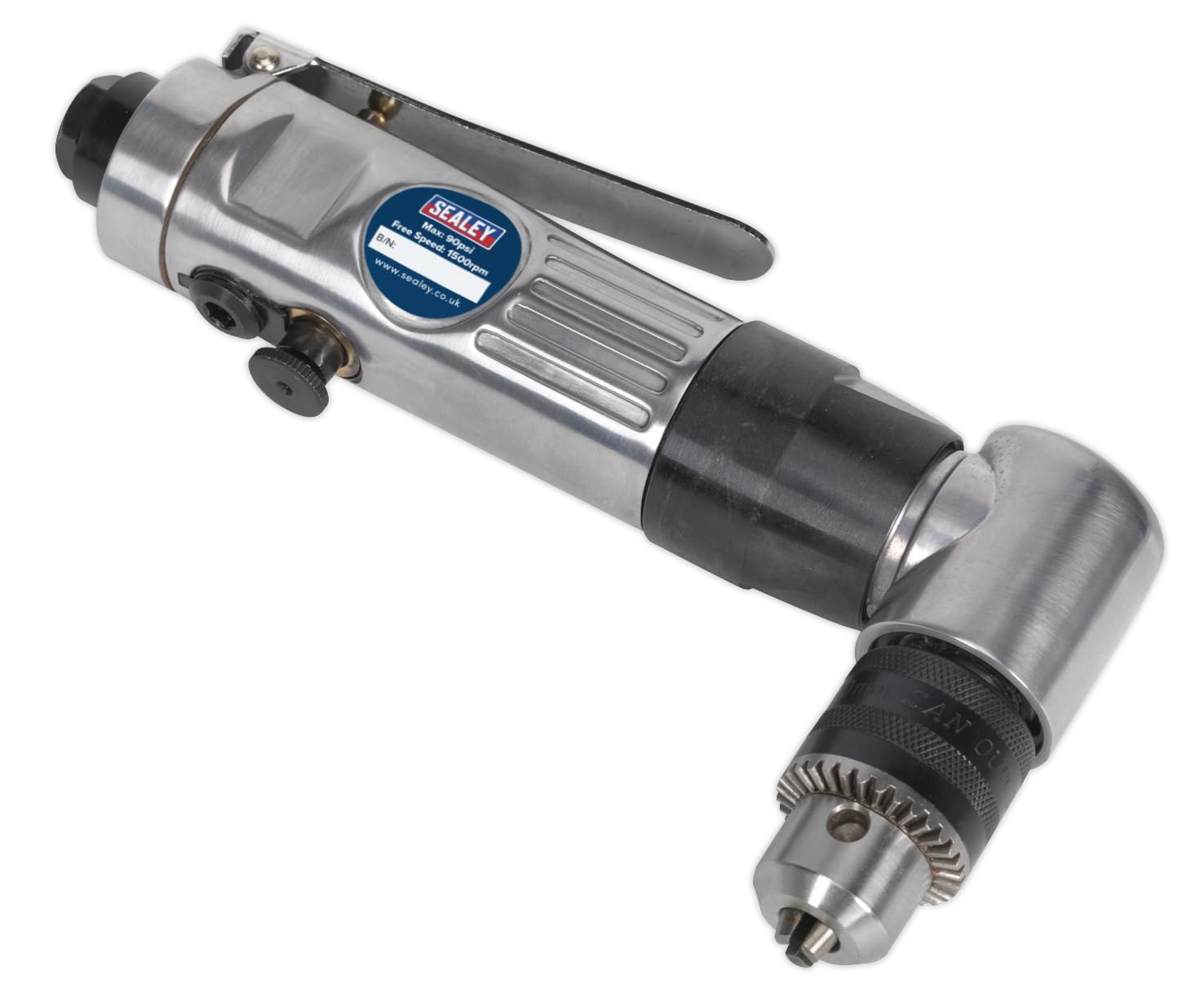 Sealey SA26 Reversible Air Angle Drill, 10mm Ø, 52mm x 230mm x 113mm, Silver