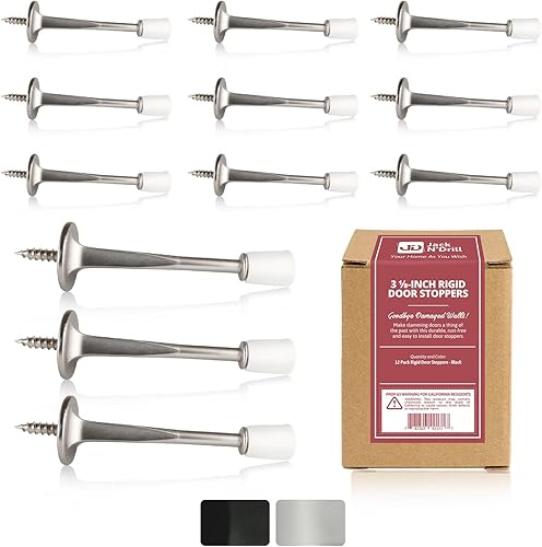 Miniatura 1 de Jack NDrill - Tope rígido para puerta 3 pulgadas 12 unidades  Tope de puerta sólido de níquel satinado inoxidable con puntas de goma duraderas