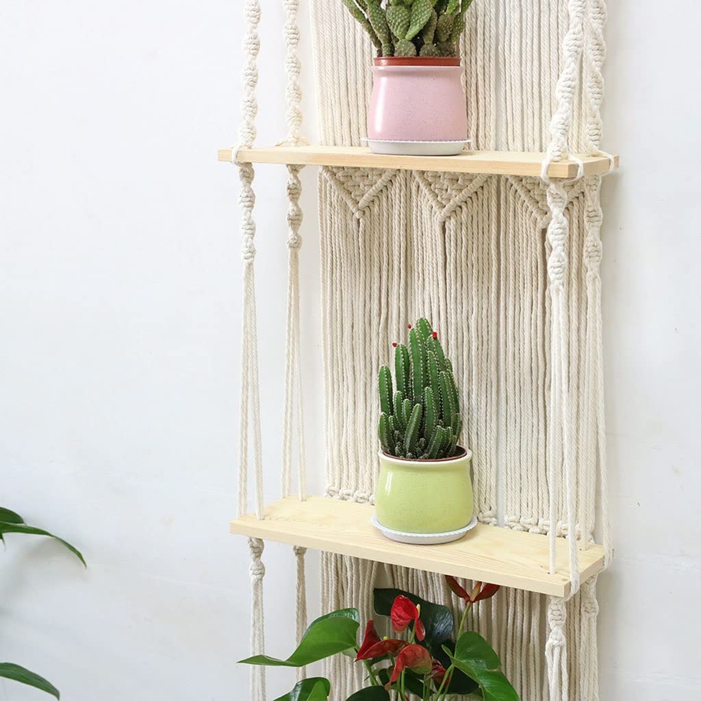 Tapices Macramé Tapiz Tejido a Mano de Estilo nórdico con Estante de Tres Capas, decoración de Pared Creativa