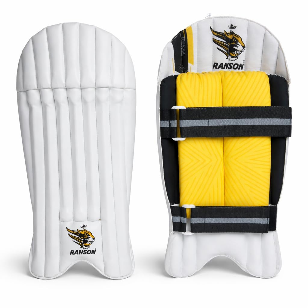 Ranson Cricket Wicket Keeping Pads for Men & Boys | Lightweight Protective Wicket Keeper Leg Guards | White Professional Practice & Match Gear (Boy)-image-9