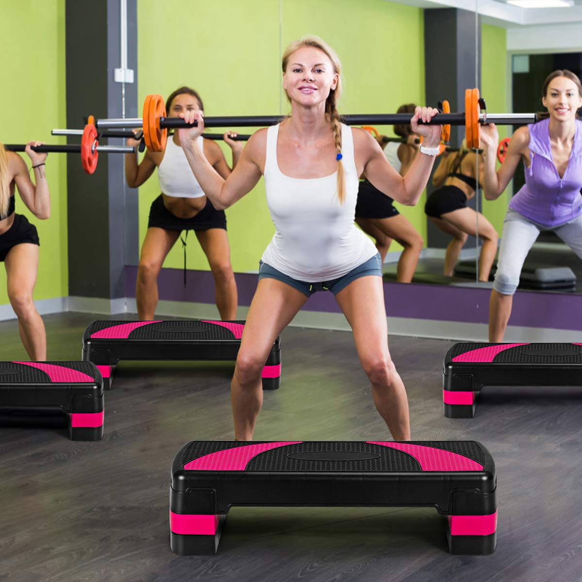 COSTWAY Aérobic Step Fitness Réglable Hauteur 3 Niveaux 10/15/20CM Surface Antidérapant Capacité Poids 250KG Noir