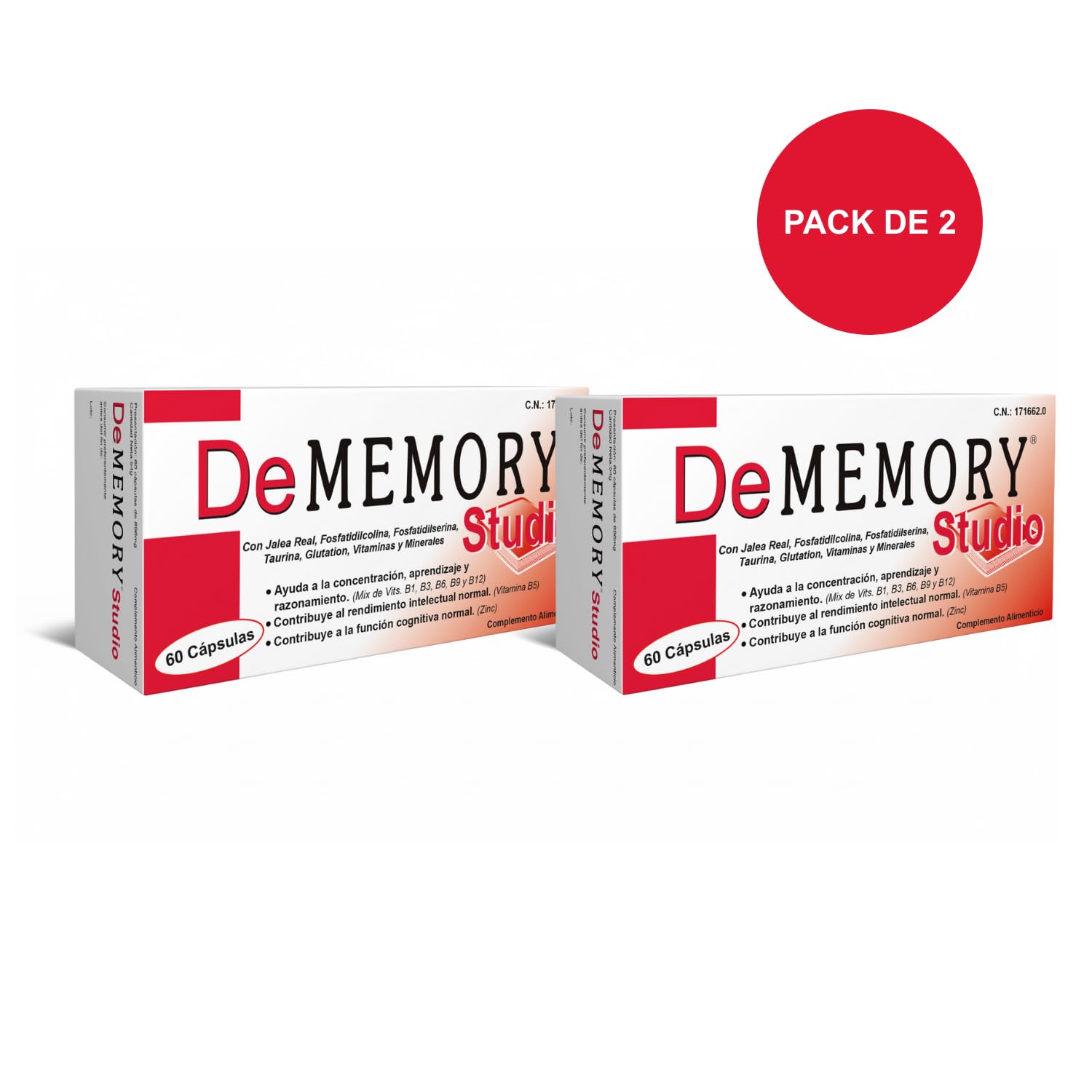 DeMemory Studio 60 Cápsulas - Pack 2 Unidades - Ayuda a la Concentración, Aprendizaje y Razonamiento - con Fosfatidilcolina, Fosfatidilserina, Taurina, Jalea Real, Vitaminas y Minerales