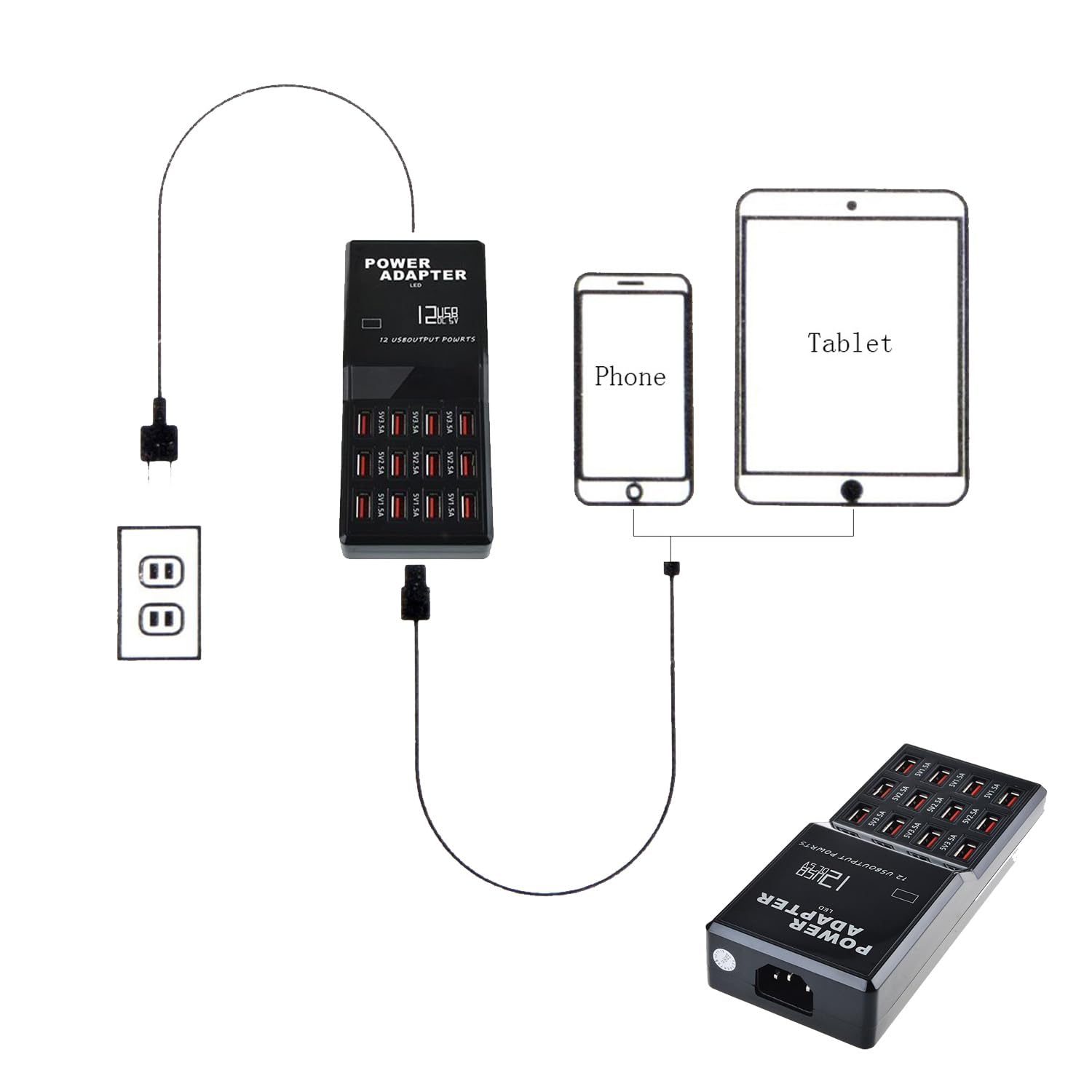 MaxLax USB Charger Station,12-Port 60W Multiple USB Charging Station,Multi Ports Charger Charging for Smartphones?Tablets?and Other Devices.
