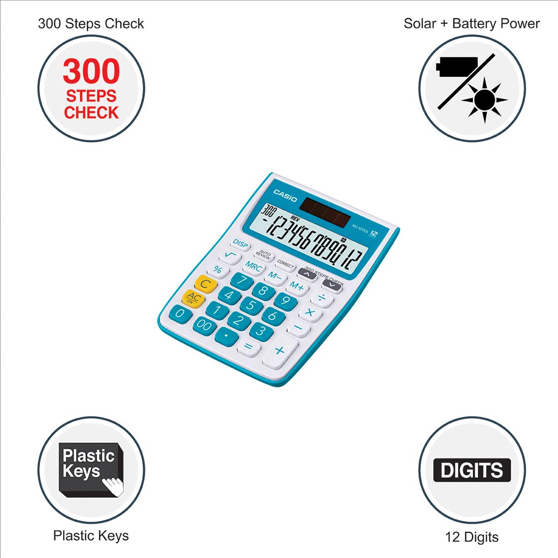 Casio Mj-12Vcb-Bu-Sa-Dp Step Controlled Desktop Calculator, Blue - Image 2