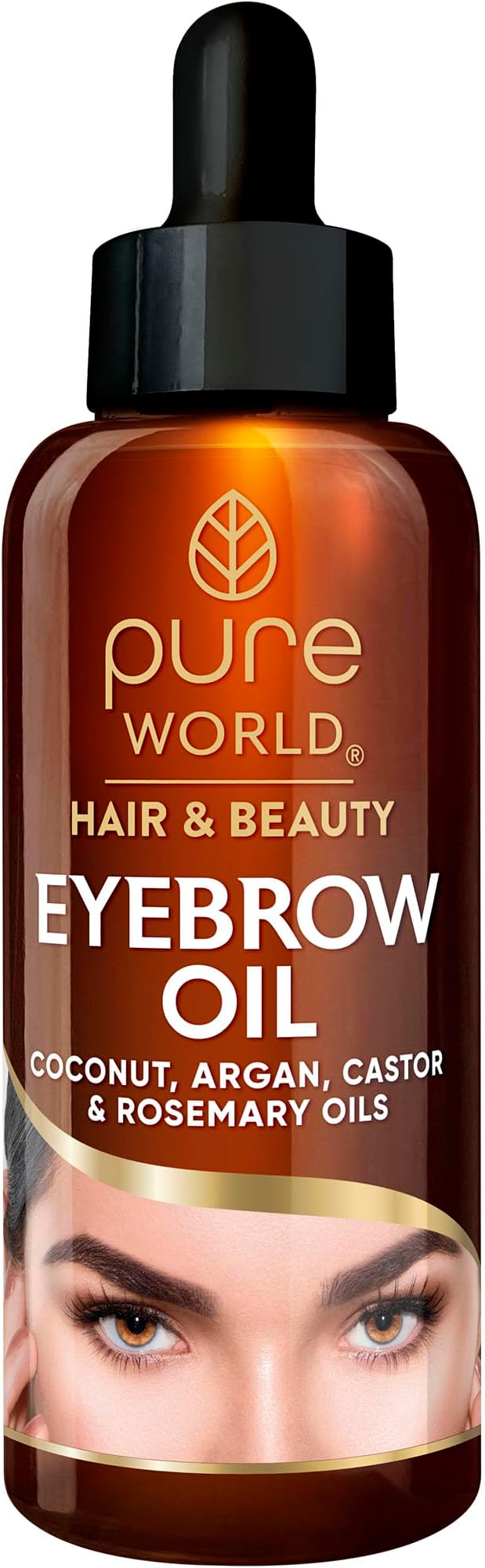 Pure World 50ml Eyebrow Oil. Nutrient-Rich Eyebrow Oil. Made with a Blend of Argan, Castor, Coconut and Rosemary and Vitamin E Oils. Nourish hair Follicles. Healthier-Looking Hair. Made in UK