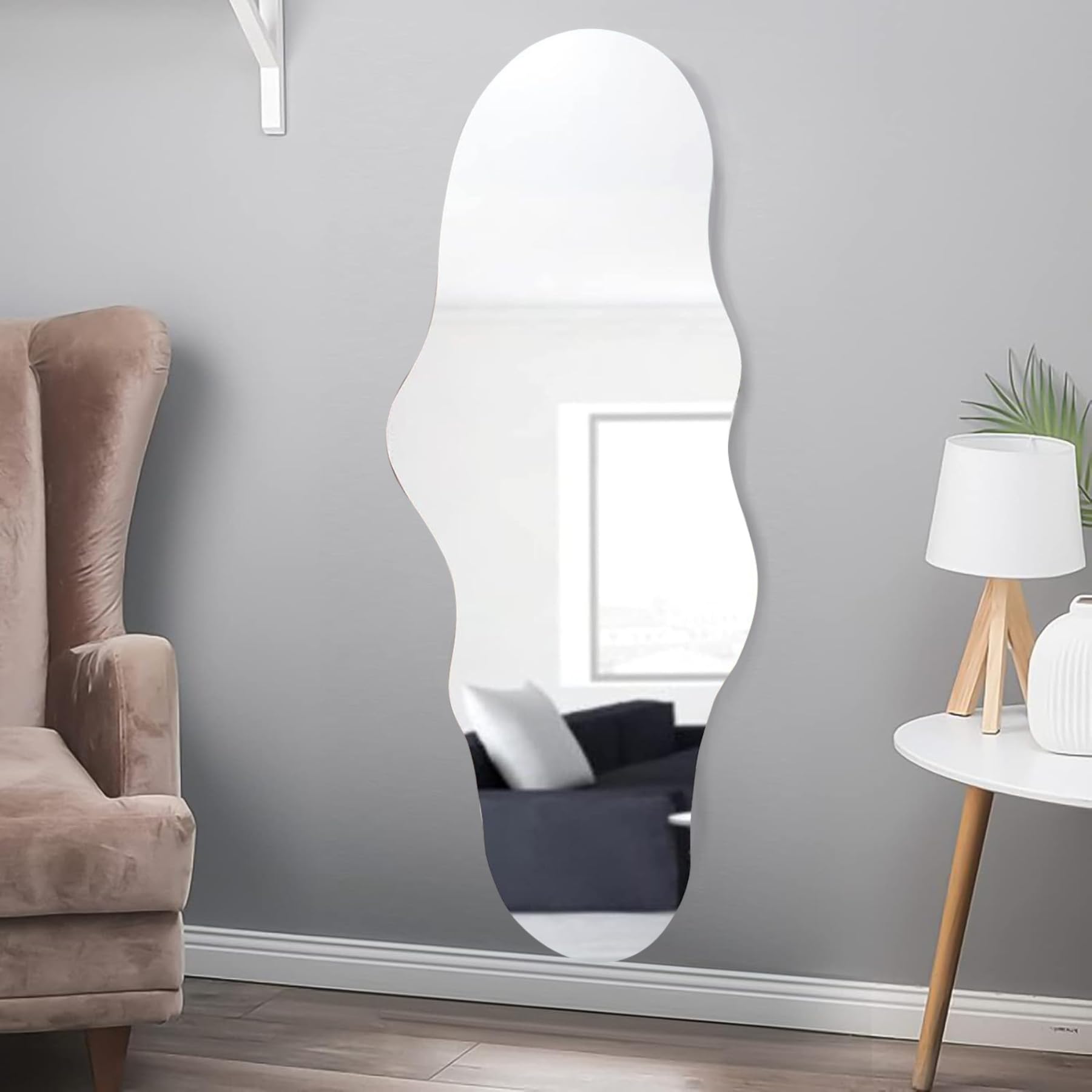 BST FURNH Espejo de Cuerpo Entero sin Marco, 120 x 59 cm, Forma Irregular, Blanco - para Dormitorio, baño, salón, tocador y Pared