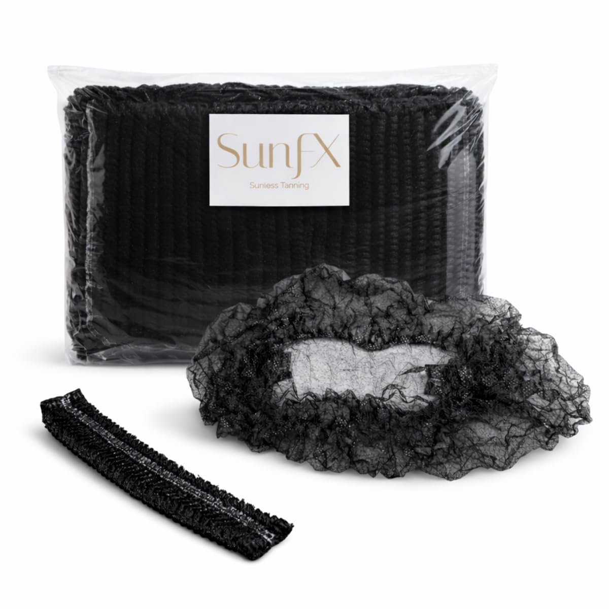 SunFX 100 Pcs Black Disposable Hairnets Bouffant Caps, Hair Cover For Spray Tanning or Food Service - For Salons & Home Use