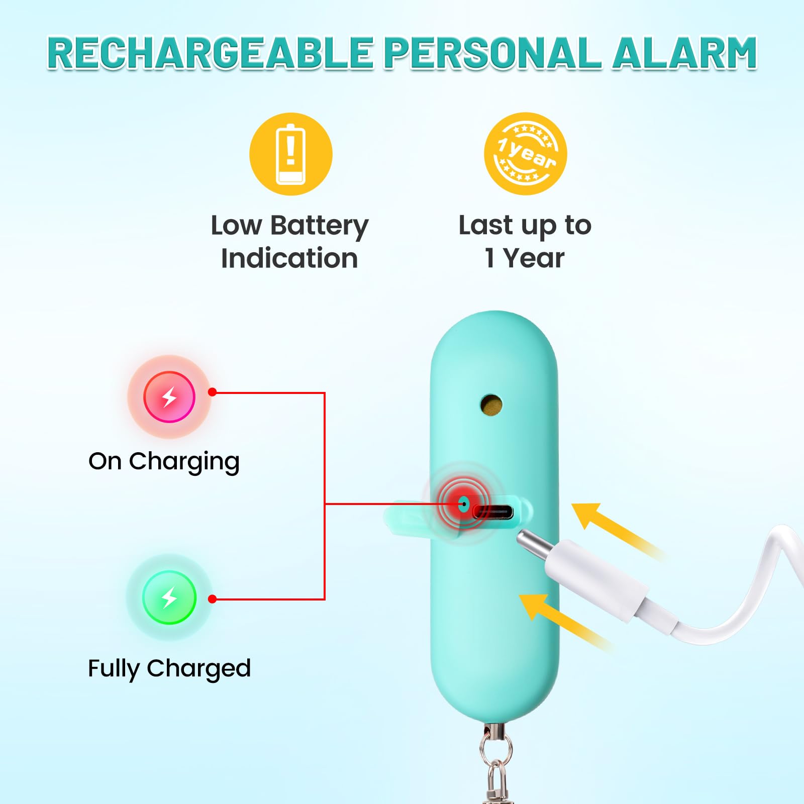 Rechargeable 140db Emergency Self Defense Alarm Keychain Safety