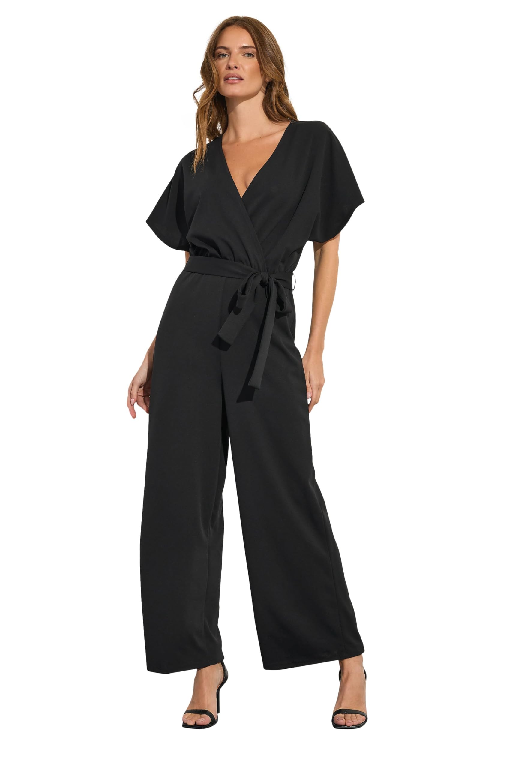 M&Co Women's Black Wide Leg Tie Waist Jumpsuit