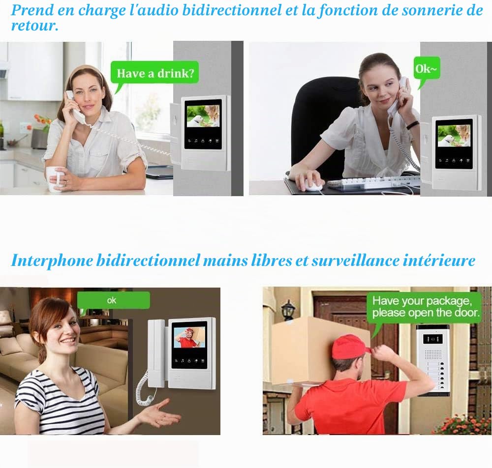 4,3 Pouces Interphone Vidéo Interphone Filaire Interphone Système 700TVL Caméra de Vision Nocturne IR + 3 Moniteur Intérieur pour la Maison/Appartements