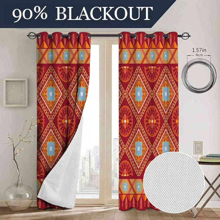 Amazon｜MOFIDOSA 遮光カーテン 2枚組,オレンジトーンの部族の