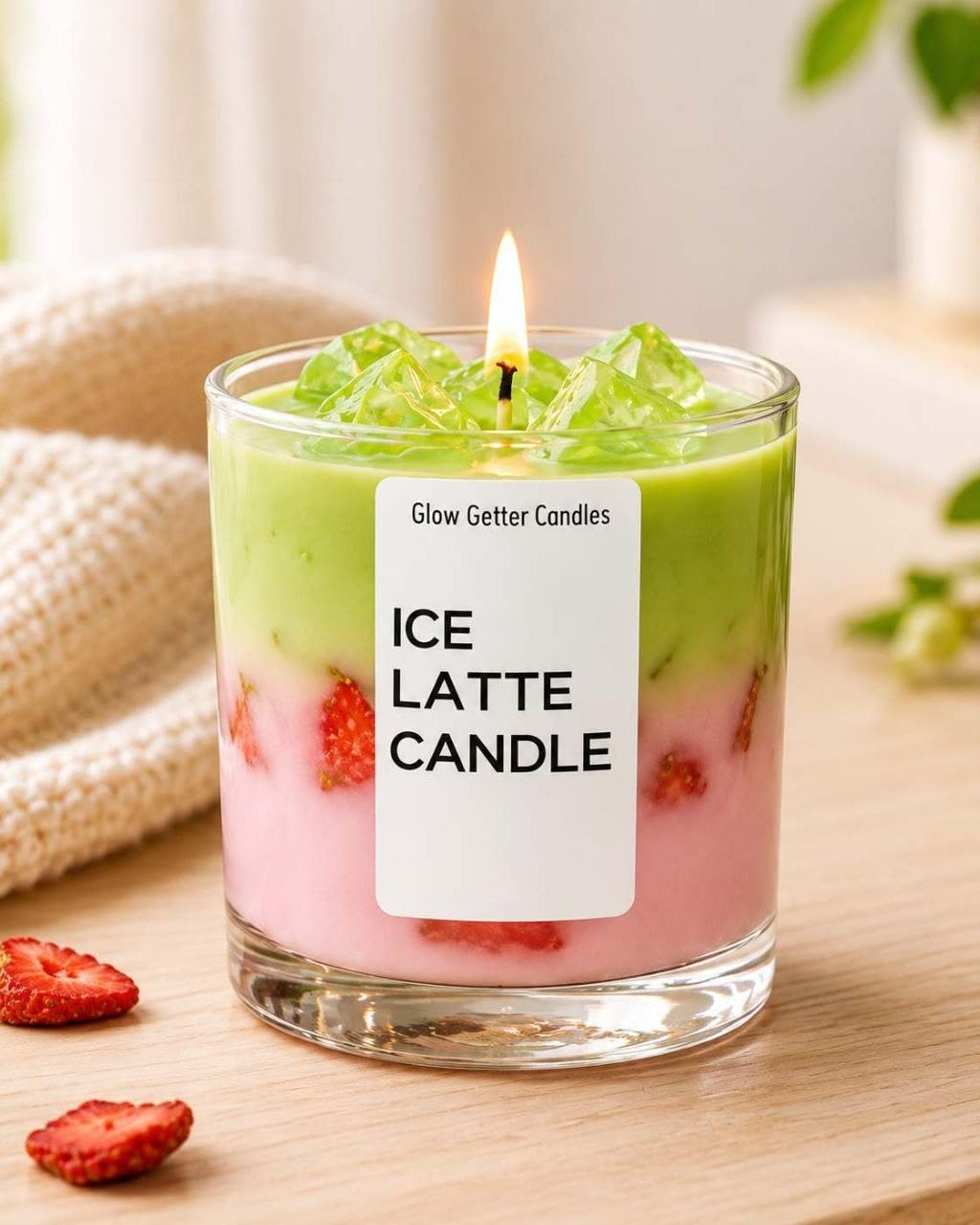 Glow Getter Strawberry MatchaIce Latte Candle | Scented Gel Wax Glass Jar Candle | Aesthetic Home Decor & Gift Item | Long Lasting Fragrance (Strawberry Matcha Latte)-image-36