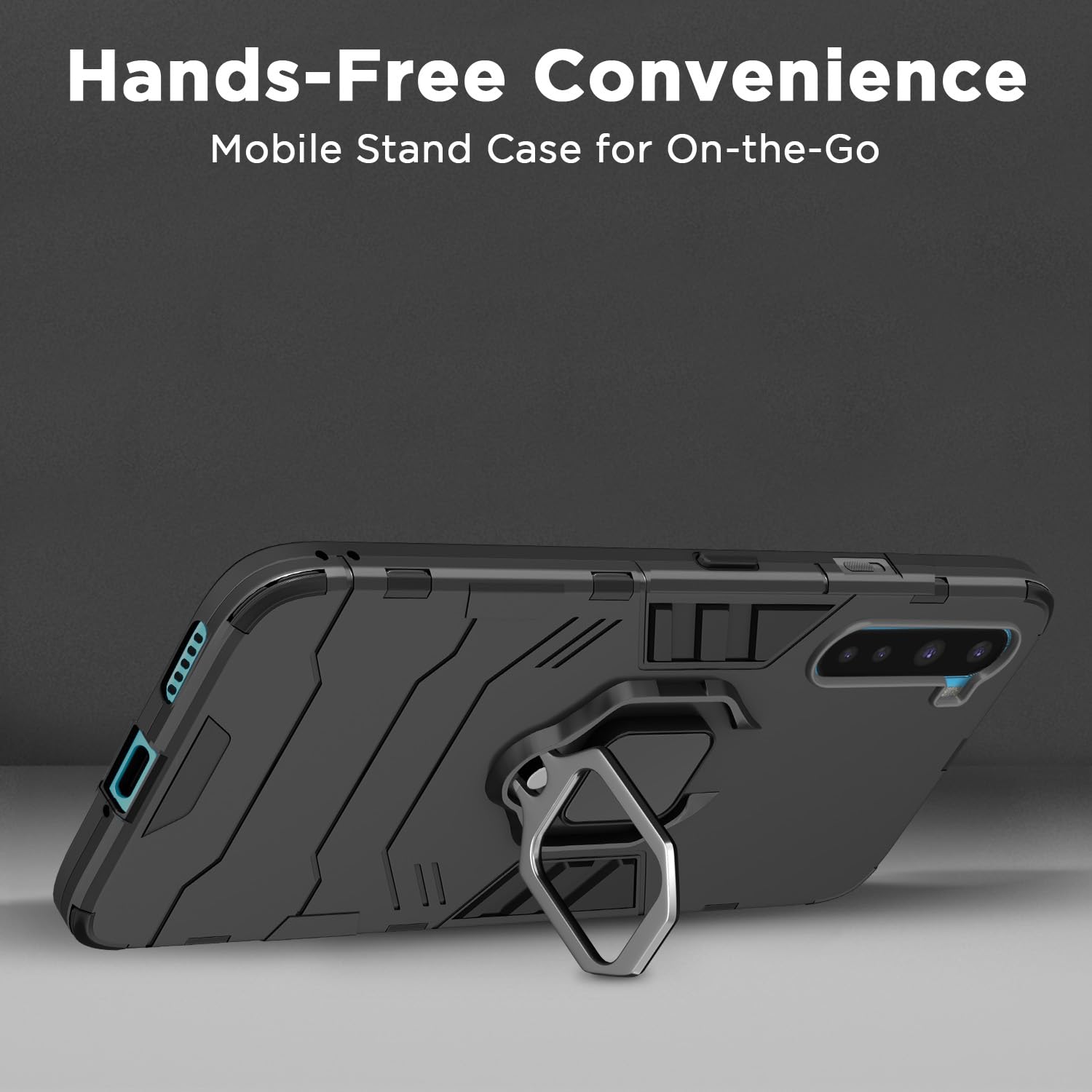 Pikkme OnePlus Nord (2020) Back Cover | D5 Tough Armor Bumper | 360 Protection Case | Ring Holder Stand Case for OnePlus Nord (2020) (Black) 4