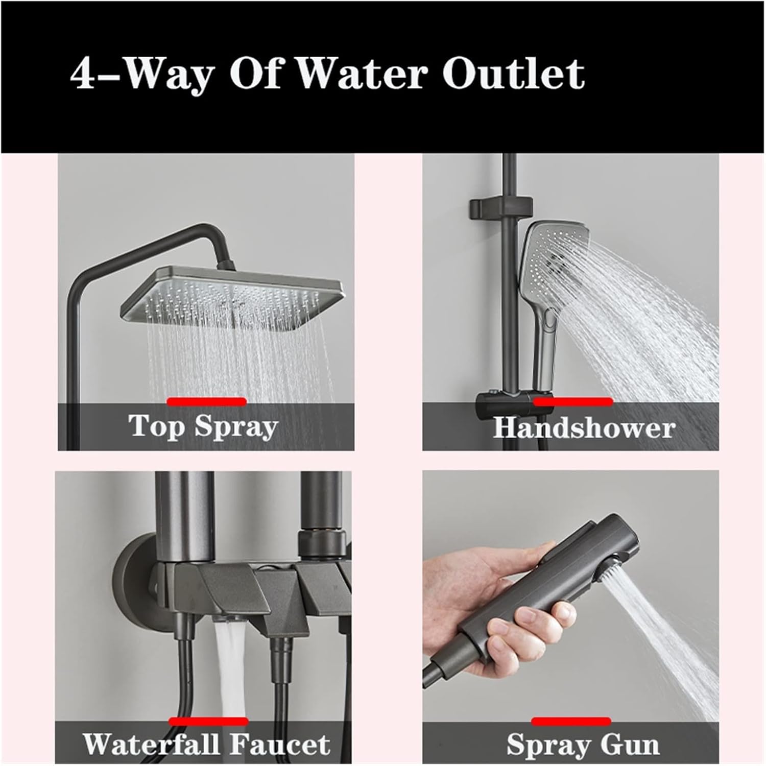 シャワーヘッド 天井シャワーヘッド ブラックピアノデジタルシャワーセットインテリジェント真鍮浴室の蛇口ホットコールド滝タップ降雨グレ