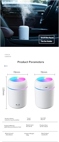 Miniatura 2 de Mini humidificador colorido de niebla fría de 10.1 fl oz, humidificadores de escritorio personal USB para automóvil, oficina, hogar, viajes, apagado