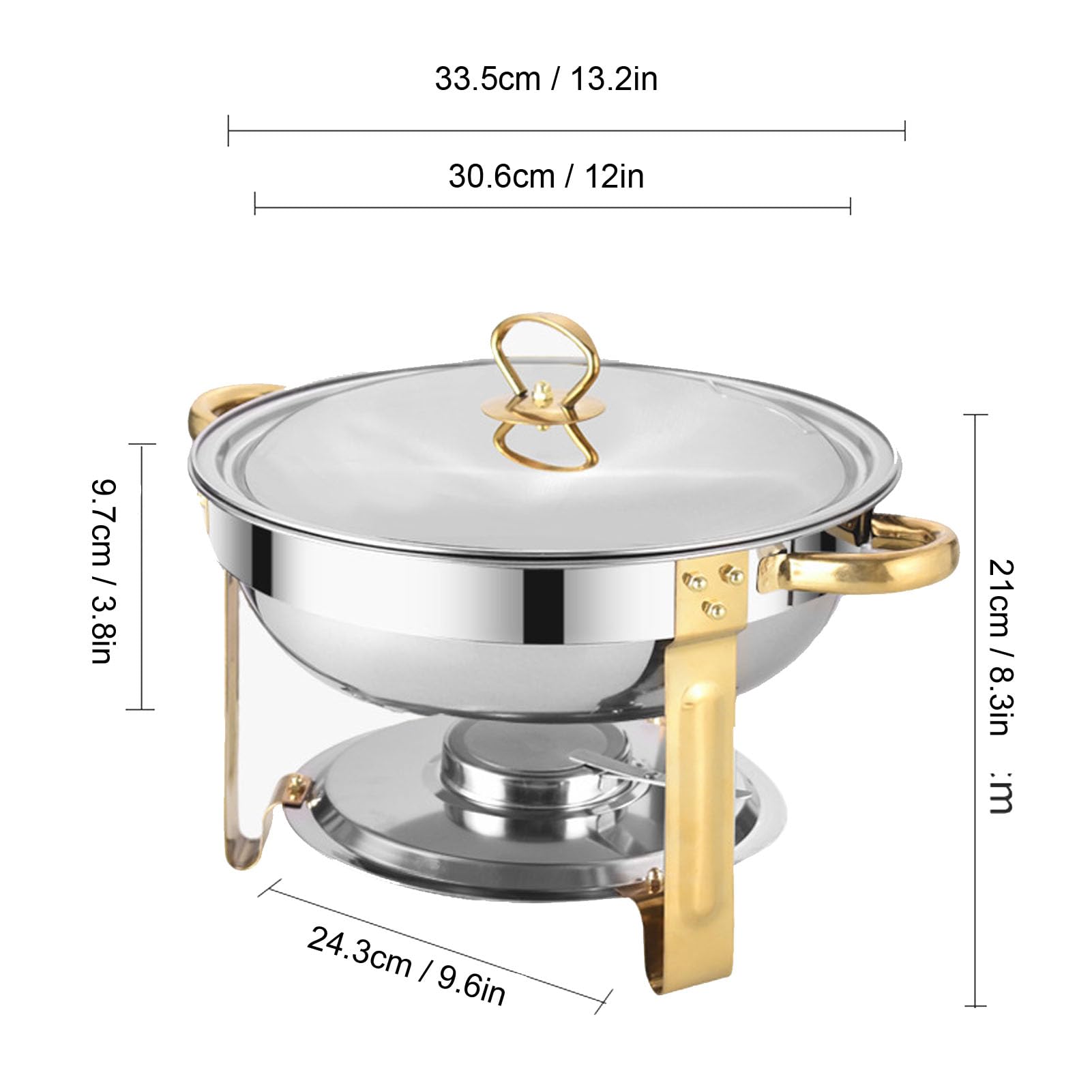 Plato de Frotamiento para Buffet, Calentador de Buffet Redondo de Acero Inoxidable Dorado de 4,5 L, con Tapa para Soporte de y Bandeja Profunda para Alimentos, para Restaurante, Hogar, Hotel,