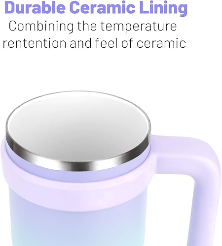 Miniatura 2 de Zukro Vaso aislado con forro de cerámica de 20 onzas con asa y popote para un sabor puro de café, taza de viaje reutilizable con tapa a prueba de