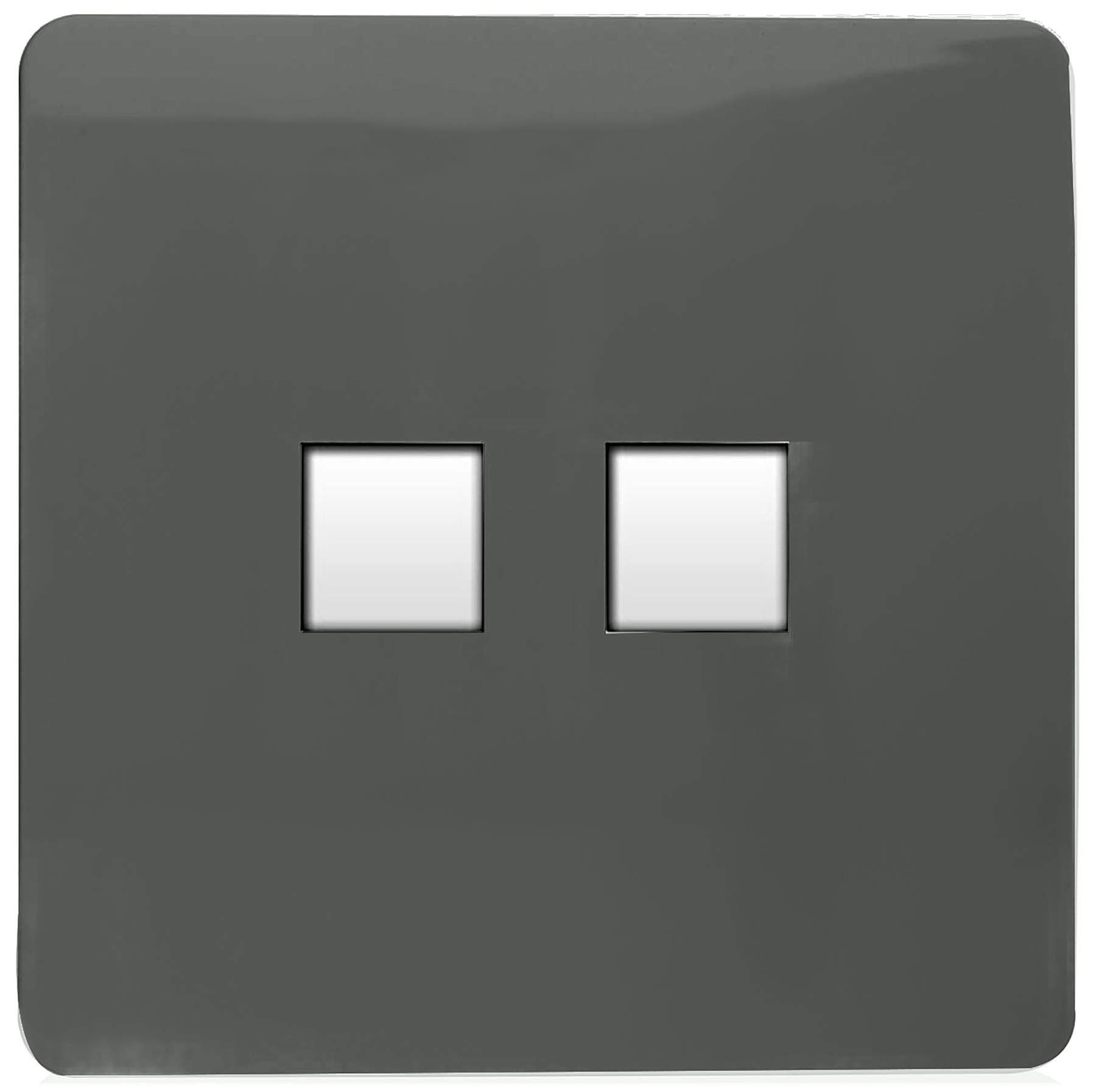 Trendi Switch Charcoal Trendi Artistic Modern Glossy 2 Gang Tactile Rj45 Cat 5E&Cat 6 Pc Ethernet Socket