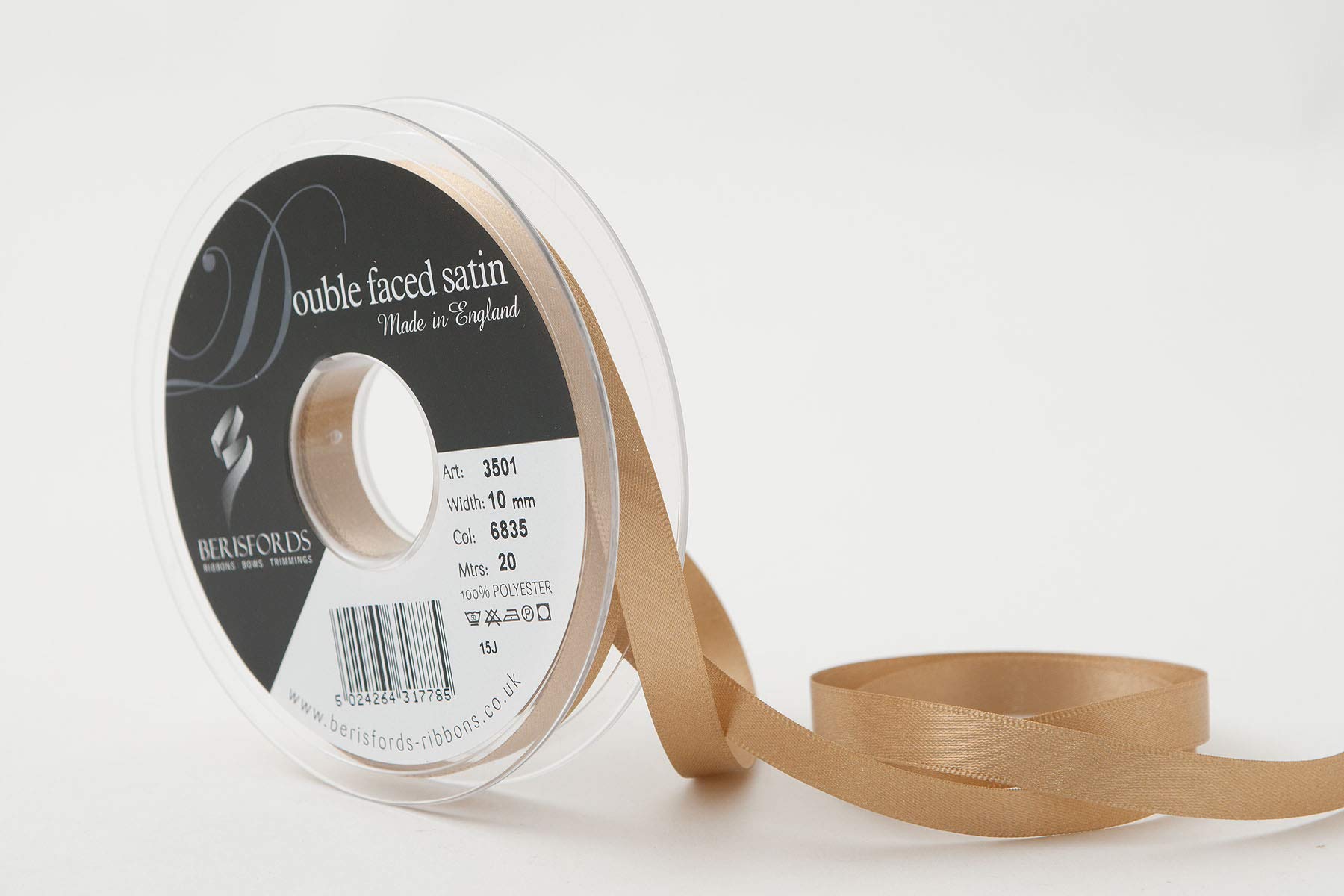 Berisfords Double FACE Poly Satin Ribbon, Straw, 10 mm