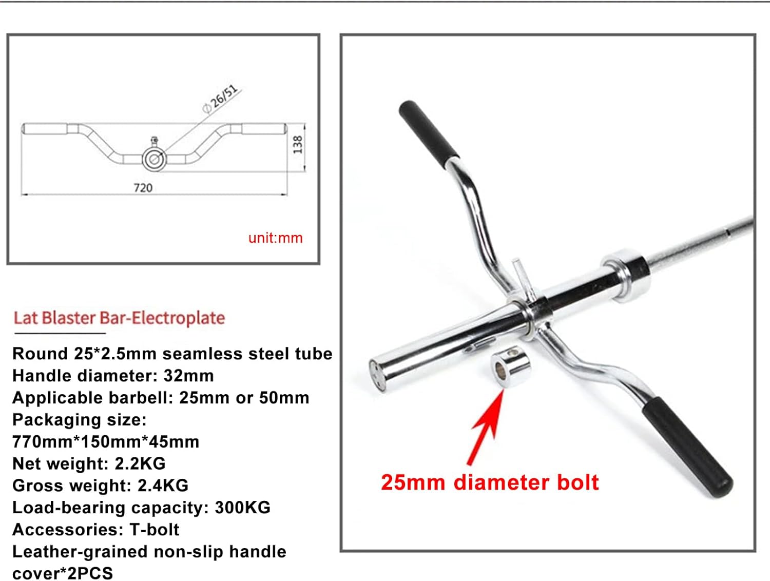 Straight Barbell Bar Attachment Fits 1Inch Standard Bar & 2Inch Olympic Bar, Landmine Handle T Bar Row Muscles Workouts