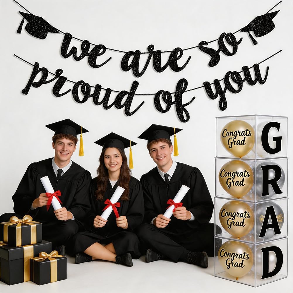 2021 banery z okazji ukończenia szkoły, dekoracje imprezowe, czarny brokat 'We are So Proud of You' banery z okazji ukończenia szkoły, domu, dekoracje samochodowe