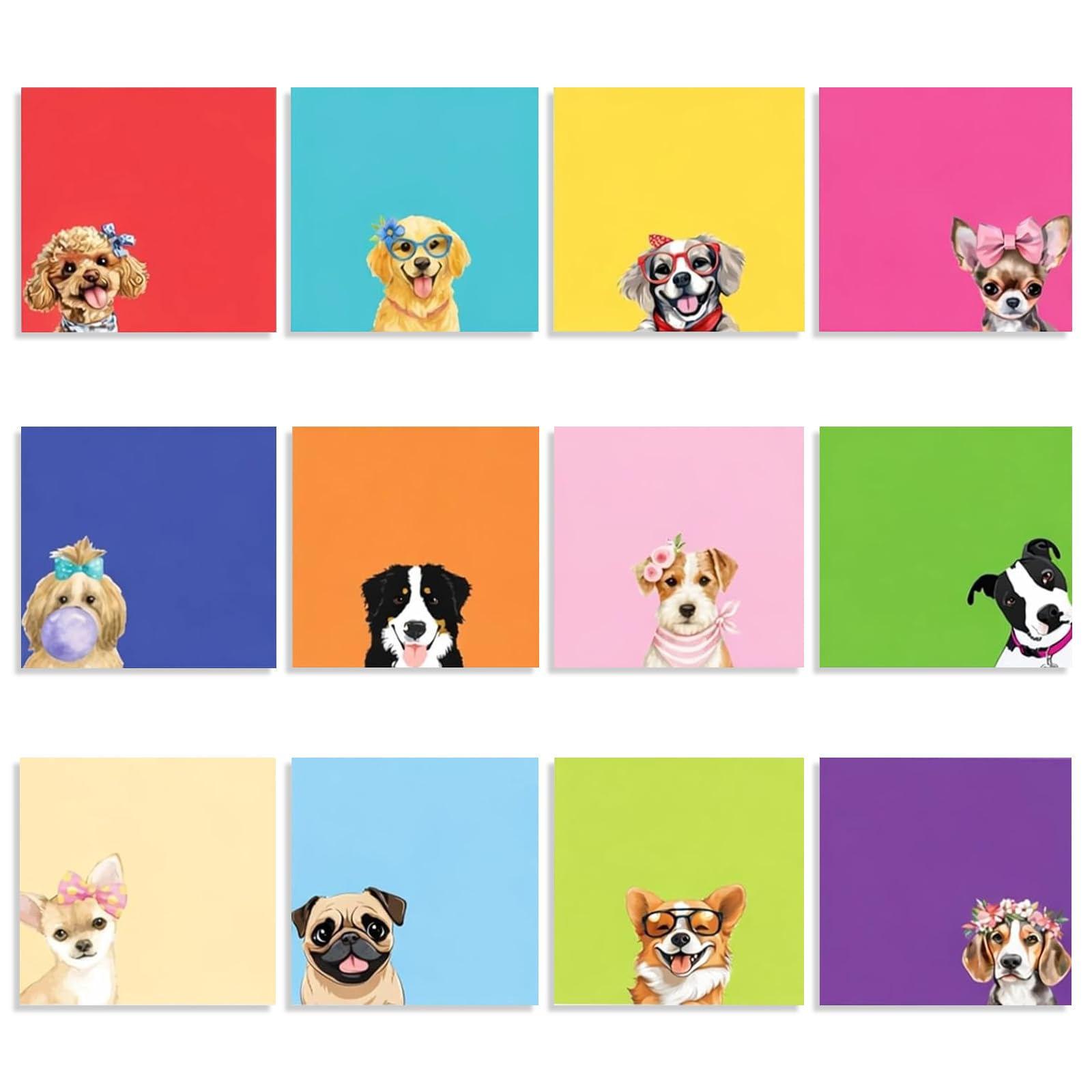12 Pack Cute Dog Sticky Notes Set, 240 Sheets Removable Self-Adhesive Memo Pads, Animal Page Markers & Stationery Supplies for Office, Home, School, Teacher & Party Bag Fillers