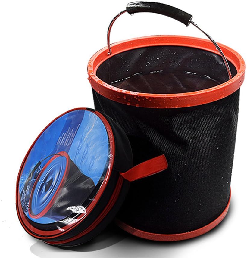 Collapsible Bucket 3.2Gal, Portable Folding Pail Fishing Cleaning Bucket Car Washing Bucket No Leakage Fabric with Zippered Storage Bag for Hiking Travel Camping House Working (Black 12L)