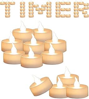 Cozeyat 12pcs Led Tea Lights with Timer Function(6Hrs On 18Hrs Off) Mini Flameless Candles Warm White Flickering Battery Operated Tealights for Christmas Wedding Halloween Party Home Decoration