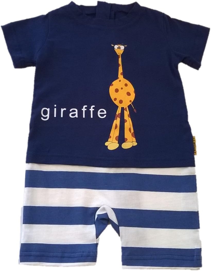 Terrible 2's Strip Free One-Piece Giraffe Romper with a Back Zipper in Blue/White