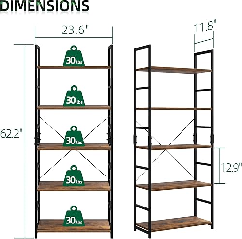 Miniatura 3 de OTK - Estantería de 5 niveles, estantería alta, organizador de almacenamiento para oficina, estantería moderna para sala de estar, dormitorio y