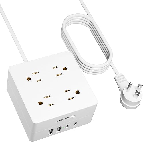 Miniatura 8 de SUPERDANNY - Protector de sobretensiones USB de 9.8 pies con 4 tomas de corriente ampliamente espaciadas y 4 puertos USB inteligentes, cable de