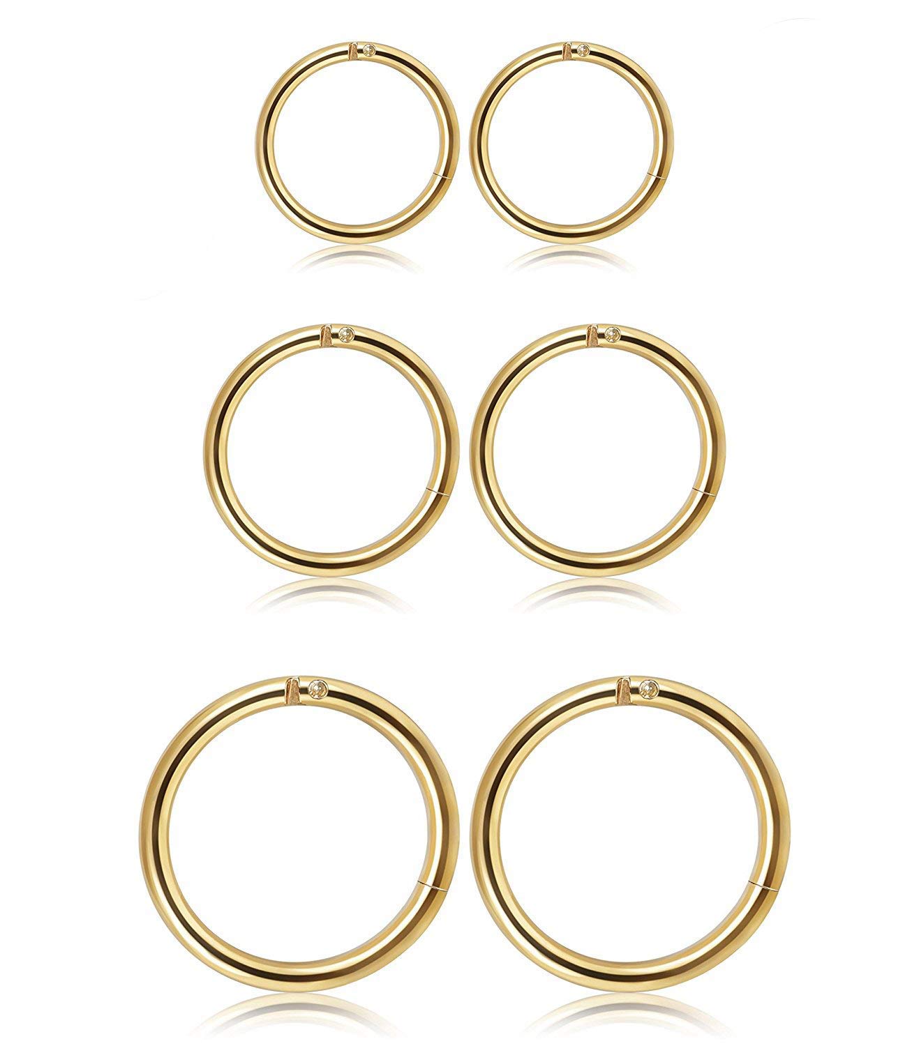 MILACOLATO Joyería 3 Pares Acero Inoxidable Pendientes Piercing de Aro para Hombres Mujeres Piercings Oreja Labios Septum Cuerpo Piercing, 6-10mm