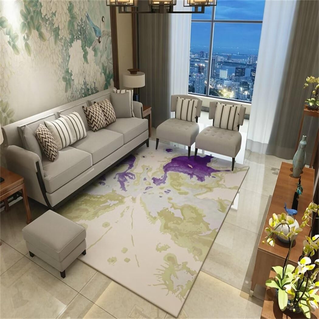 Tapis décoratif de salon motif abstrait d'encre violet chic
