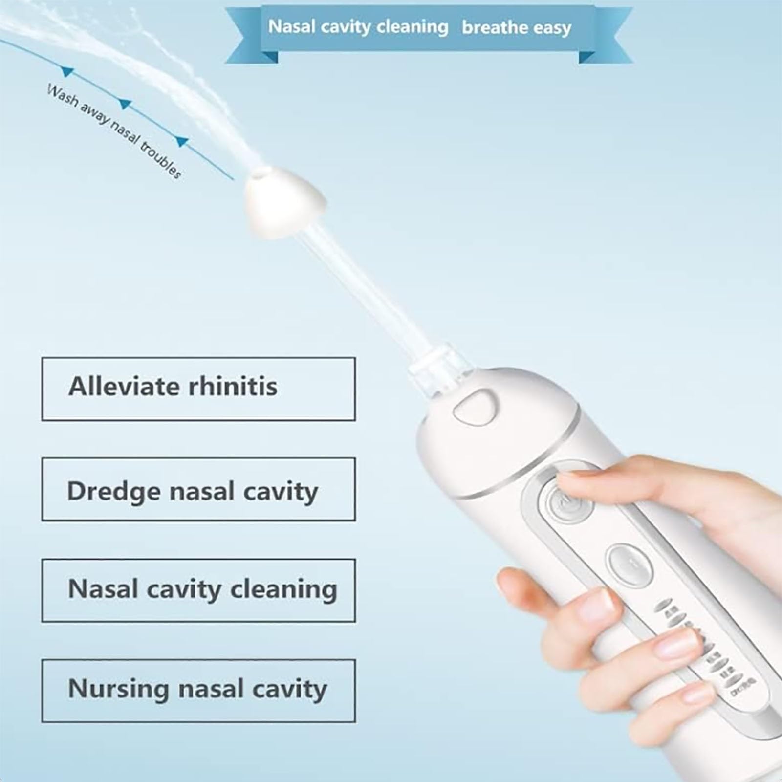 Lavado Nasal, 5 Modos de Limpieza 4 boquillas Sistema de irrigación Nasal y de los Senos nasales Rotación de 360 Grados Limpiador de Nariz Recargable Alérgico (Color : B)