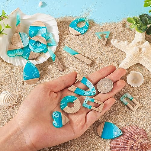 Pandahall 20Pcs Resin Wood Pendants Ocean Theme Geometric Teardrop Donut Wooden Charms for Dangle Drop Earring Necklace Jewelry Making - Image 4