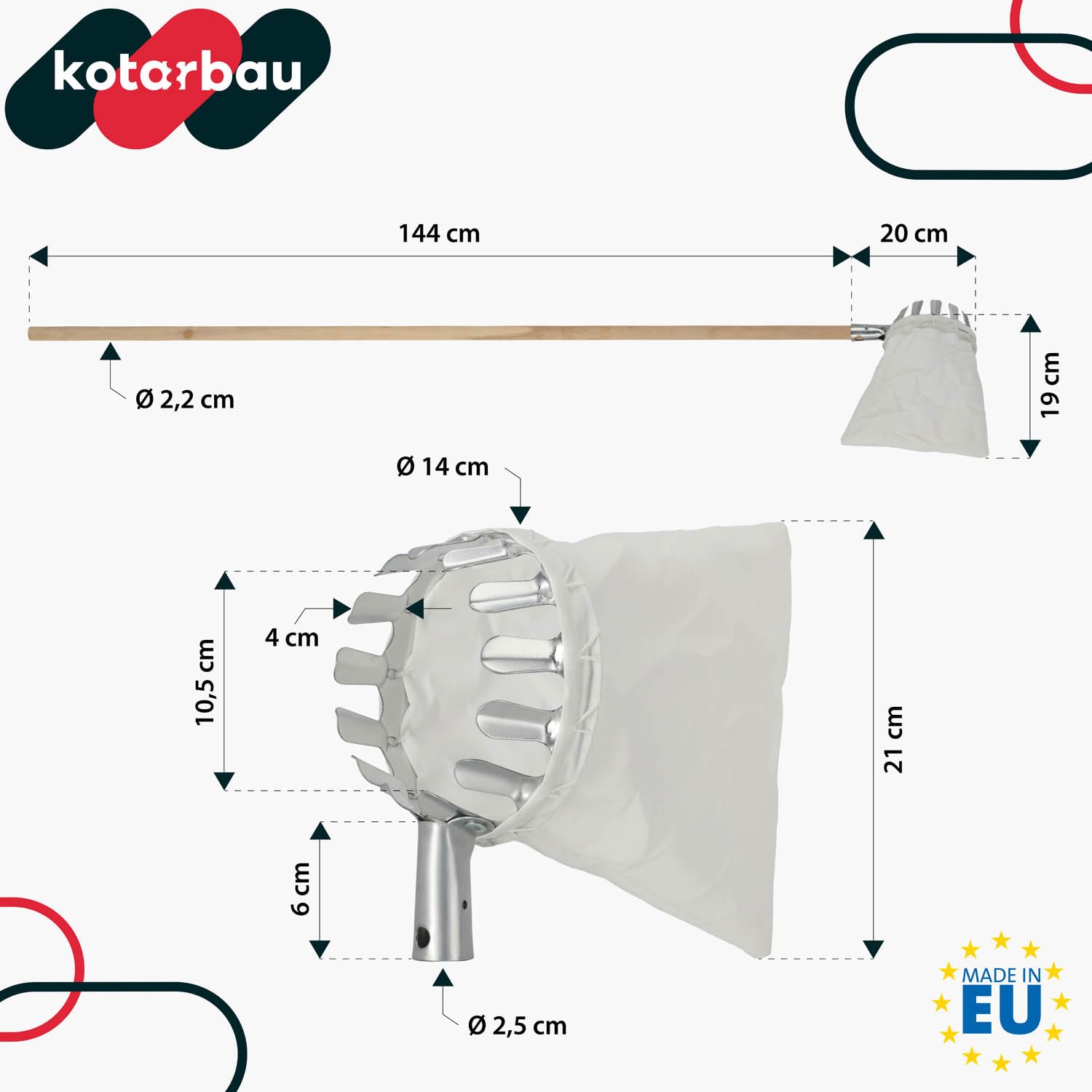 KOTARBAU® Obstpflücker mit 164 cm langem Stiel Erntehelfer