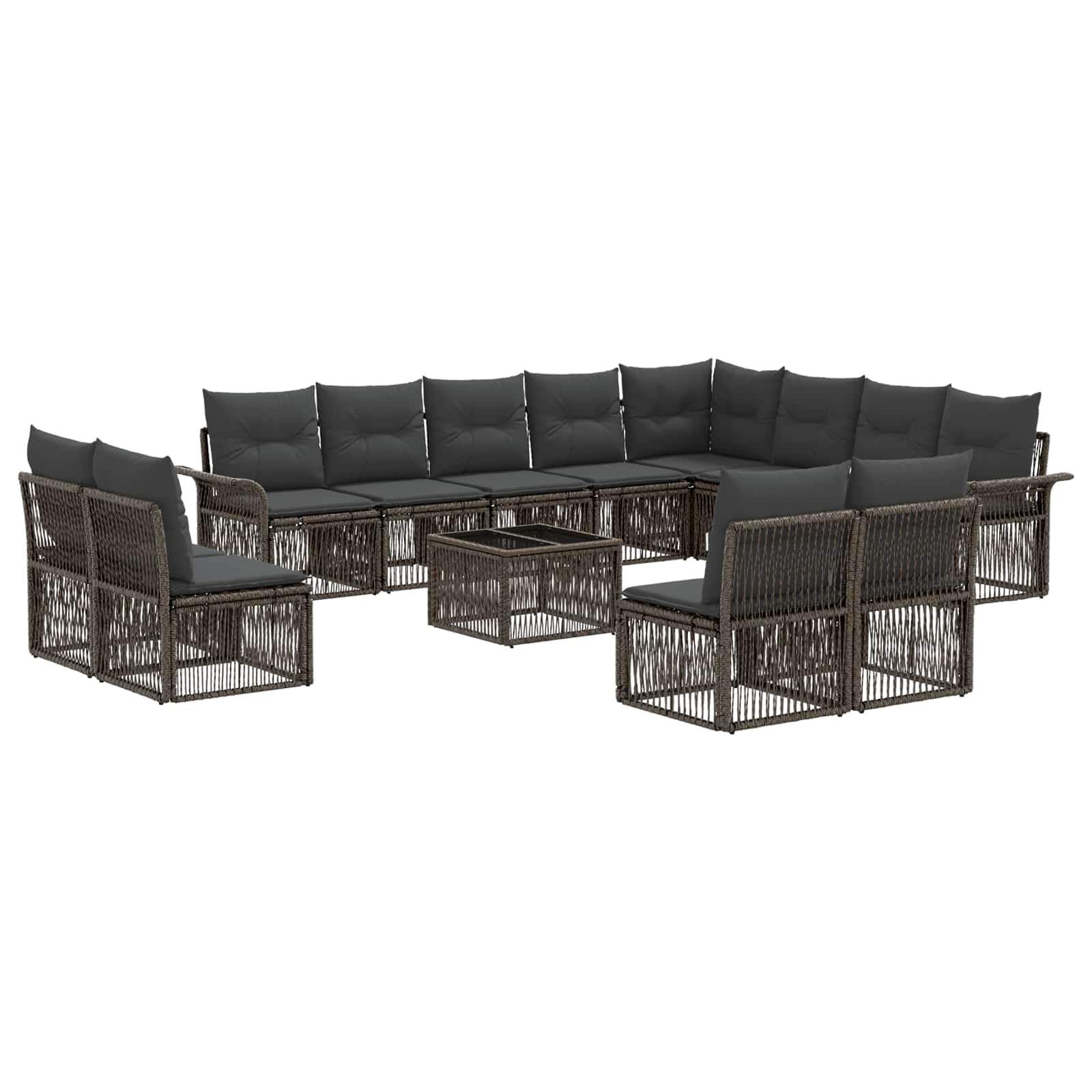 Juego de sofás de jardín de 13 piezas, polirratán, resistente a la intemperie, juego de muebles de salón con mesa, conjunto modular para terraza, balcón y jardín, incluye cojines y cojines