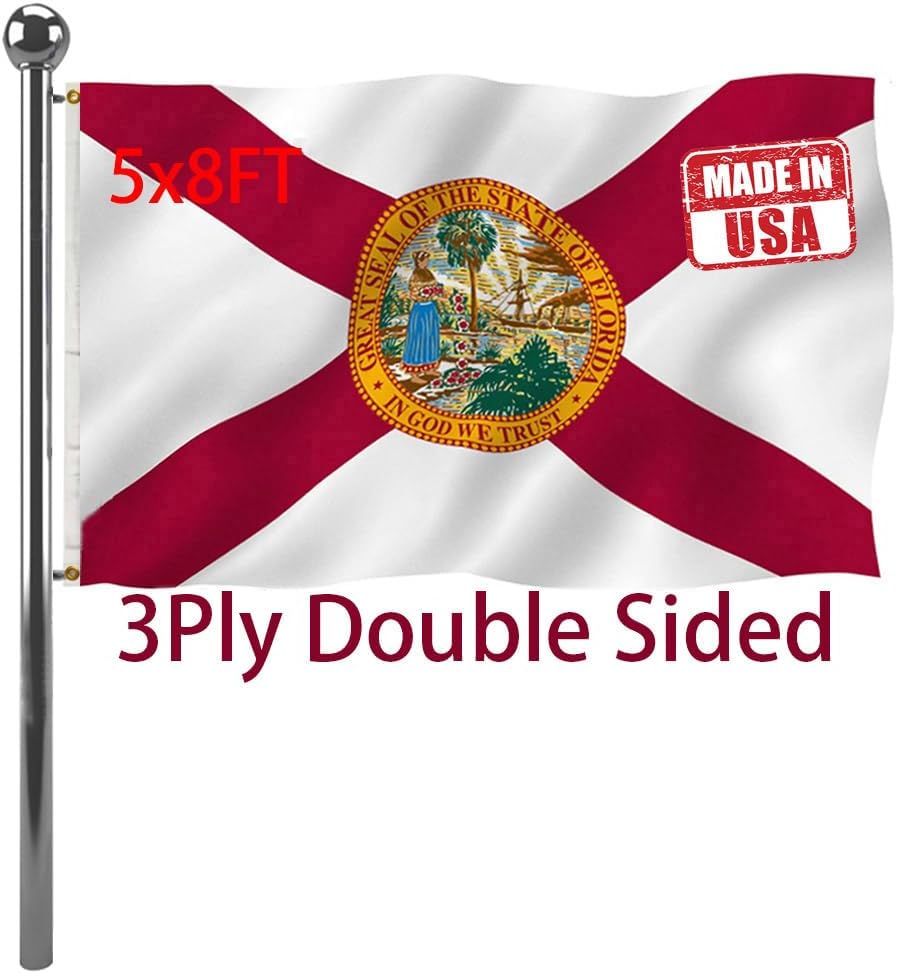 Jayus Double Sided Florida Sates Flags 5x8 FT Outdoor - Vivid Colors 3Ply FL Florida Flags Banners- Heavy Duty 100% Polyester with 3 Brass Grommets