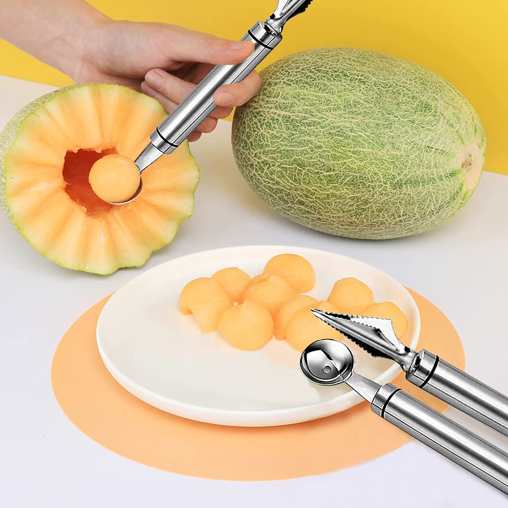 Outil de sculpture de fruits, outil de creusement de boule, outil de cuisine multifonction en acier inoxydable, outil de salade de bricolage, ensemble de 2 cuiseurs en acier inoxydable