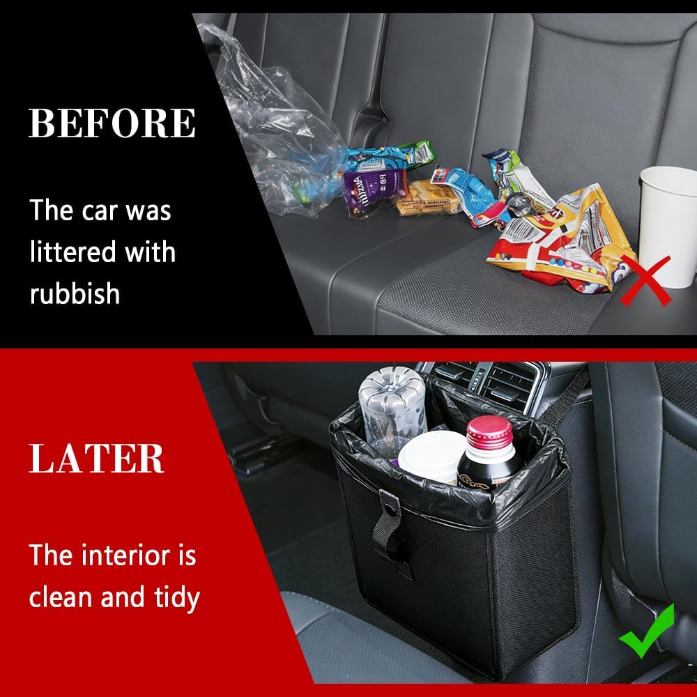 Car Trash Can, Car Trash Bin, 2.8 Gallons Large Capacity Automotive Trashcan Storage Bag, Auto Accessories Leak-Proof Waterproof Automotive Storage Container Universal for SUV Truck RV (Large)