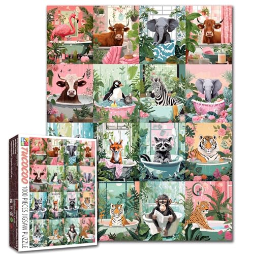 Tucocoo Puzzle Tiere in der Badewanne, 1000 Teile, lustige Badezimmer-Tierpuzzles für Erwachsene, Collage… – Ansicht 1
