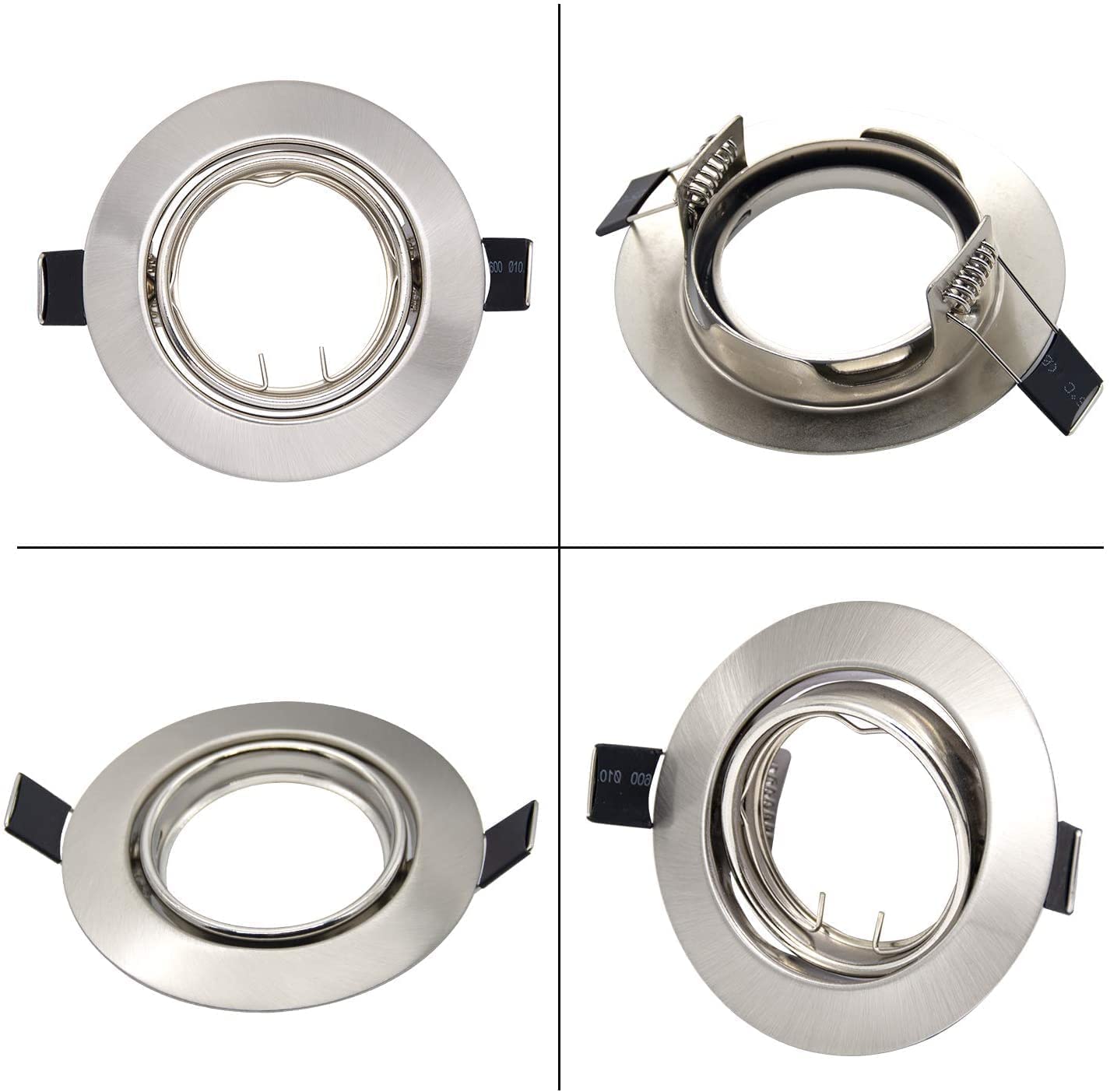 Marco Foco Empotrable GU10,20 pack marco de montaje en acero inoxidable cepillado 230V, luminaria empotrada con diámetro de agujero de 68 mm, incluye casquillo GU10 orientable, diseño redondo