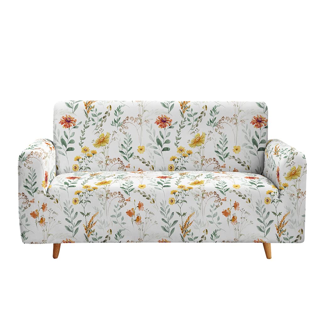Highdi Yellow Flower Floral Sofa Cover 1/2/3/4 Seater, Sofa Slipcover Stretch Washable Furniture Protector Non Slip Sofa Covers For Loveseat Couch Sofa (,1 Seater)