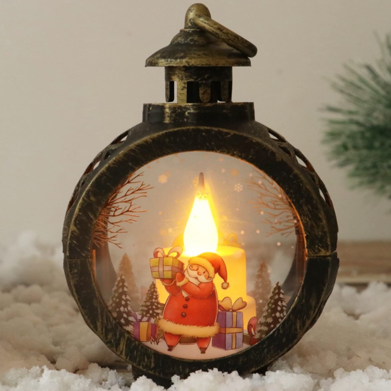 XIASABA Velas LED de Navidad Luz de vela LED redonda retro pequeño vidrio plástico LED decoración de velas navideñas para el hogar Velas LED navideñas (Bronce Santa)