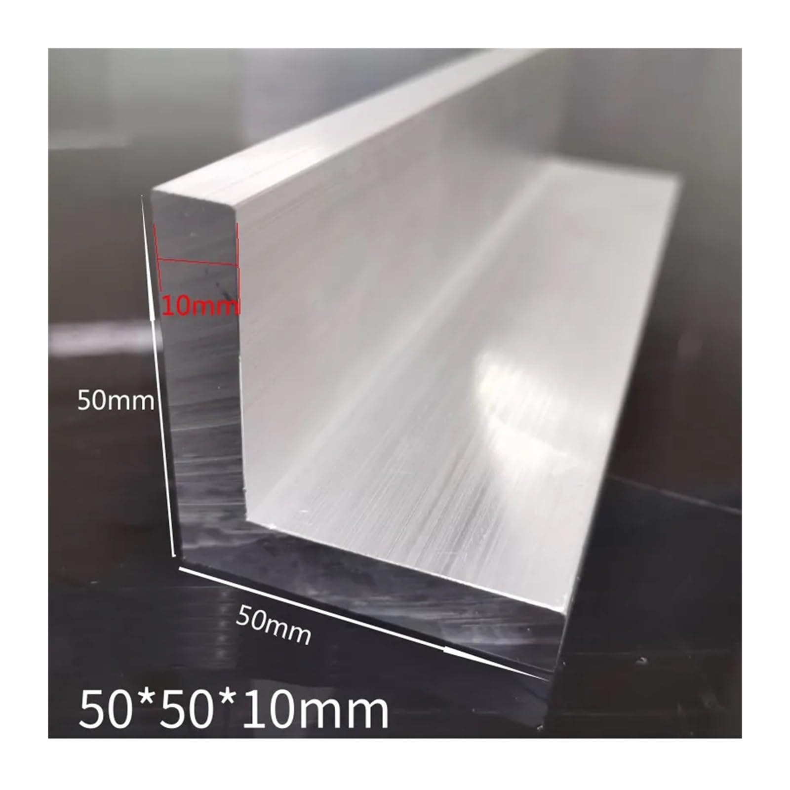 Perfil en U aluminio Perfil triangular de aluminio en forma L, aleación, con borde, 50 x mm grosor y 2 a 10(Thick 4mm,500mm)