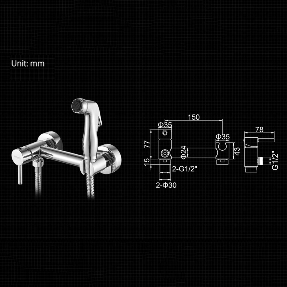 Toilette Bidet Spray, Bidet Pulvérisateur en Laiton Chromé Kit Mitigeur Douchette à Main Mural Kit Douchette WC pour Toilette avec Eau Chaude et Froide, Tuyau Flexible pour Hygiène