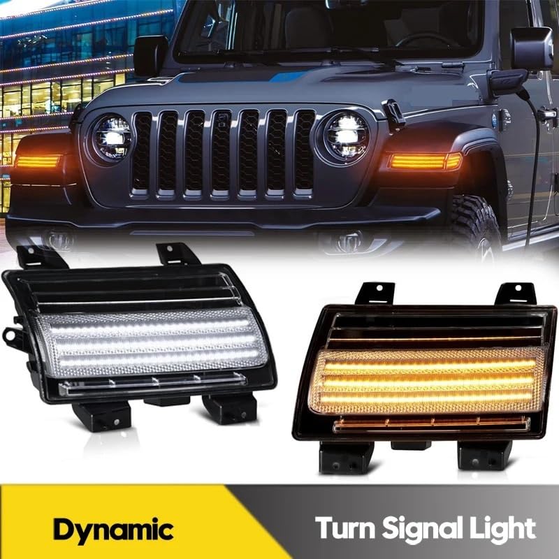 2 szt. Przedni zderzak dynamiczny boczny znacznik kierunkowskazów DRL lampa do jazdy dziennej akcesoria samochodowe Jeep Wrangler JL 2018-2021(Front Bumper Smoked)