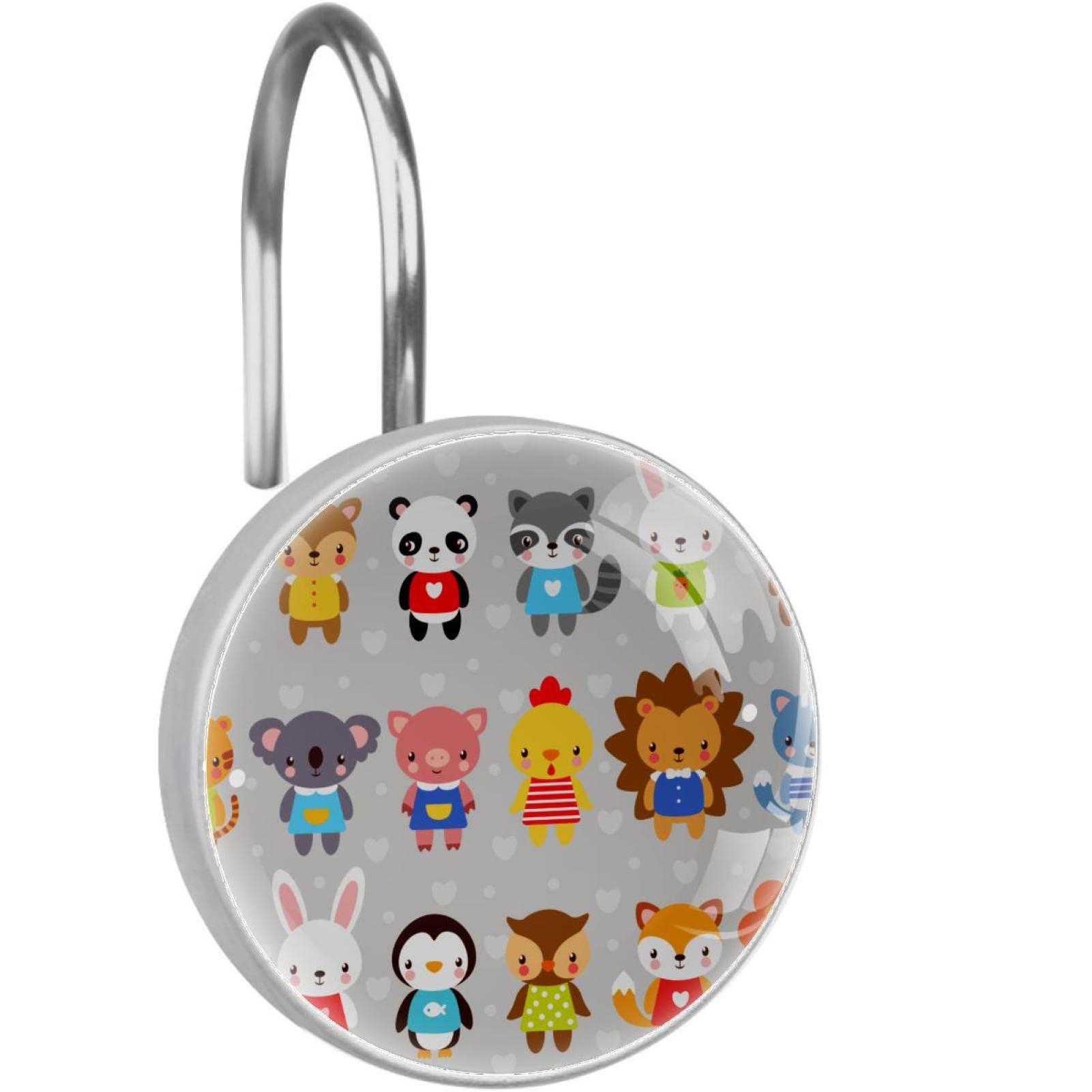 Crochets rideau de douche design inox finitions soignées lapin et panda pack de 12 pièces